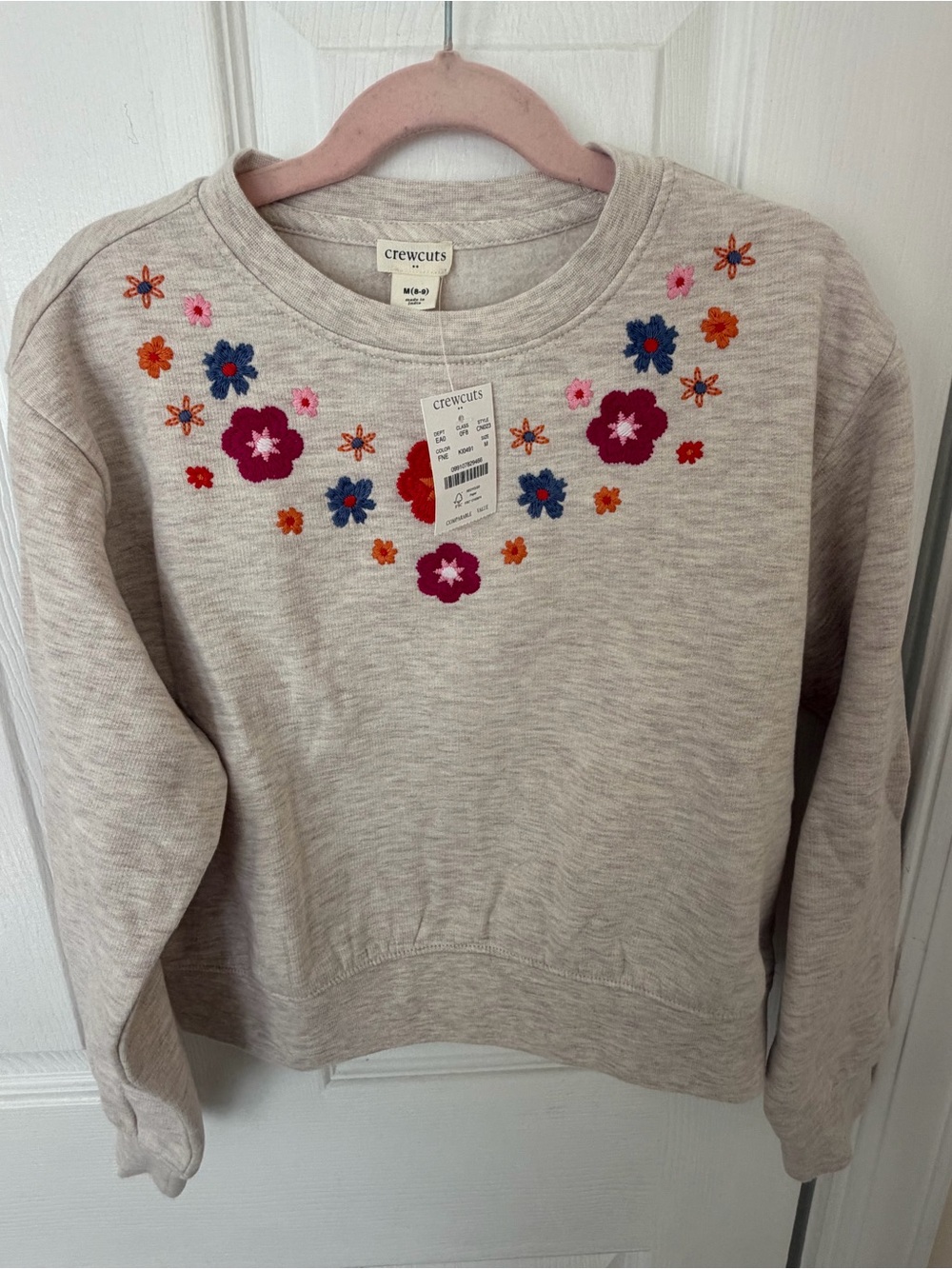 Crewcuts Cream Sweatshirt with Multicolor Floral Embroidery